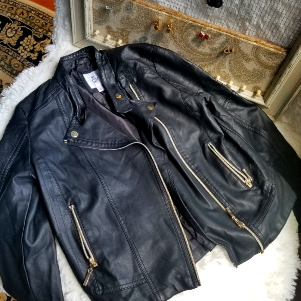 Faux leather moto girl's jacket